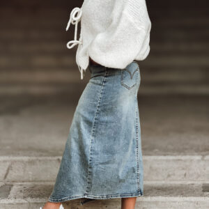 Dolgo jeans krilo s sprednjim razporkom